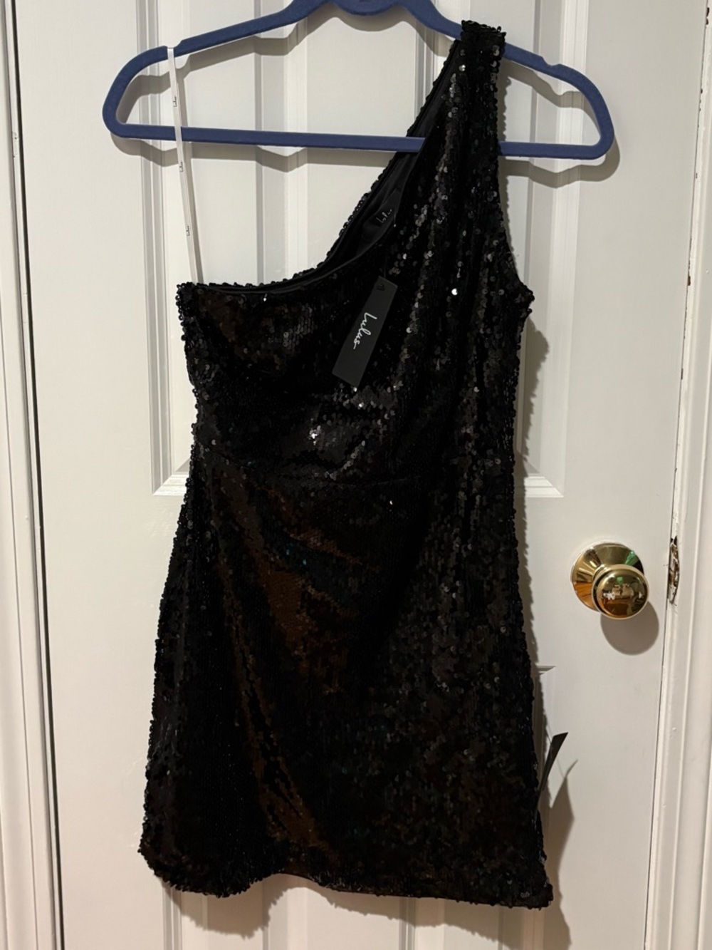 Lulu's Black Sequin One-Shoulder Mini Dress